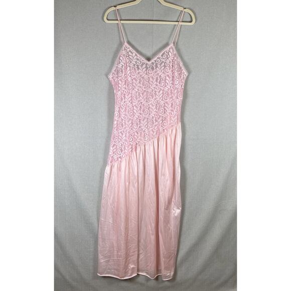 VTG Undercover Wear Nightgown Slip Maxi Dress Womens L Pink Flowy Lace Sheer USA - Picture 7 of 12